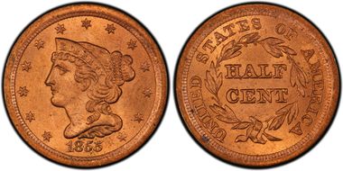 1855 1/2C Cohen 1 MS64+ RD