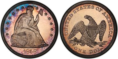 1858 $1 PR64+ CAM