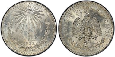 1933-M Peso KM-455  Ag MS64