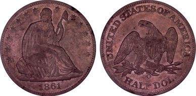 1861-O 50C CSA Obverse, W-11, FS-401 AU50