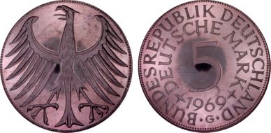 1969-G 5 Mk Regular Issue J-387 PR65DCAM