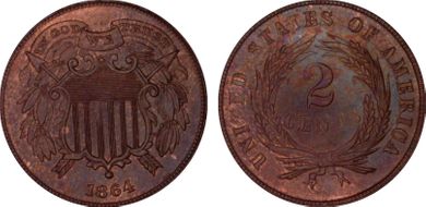 1864 2C Small Motto MS65RB