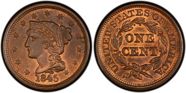 1845 1C Newcomb 5 MS65RB