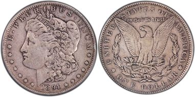 1891 $1 VAM 2A, Dbl Ear/Moustache VF35