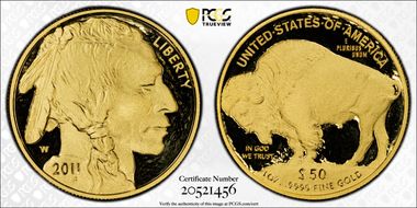 2011-W $50 American Buffalo  .9999 Fine Gold First Strike PR70DCAM