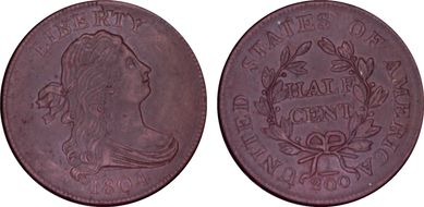 1804 1/2C Crosslet 4, Stems AU53BN