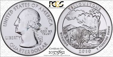 2010 25C Yellowstone NP  5 oz Silver MS66PL