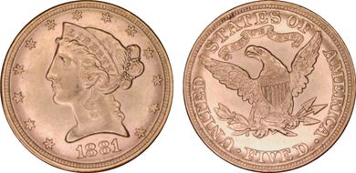 1881 $5 AU58