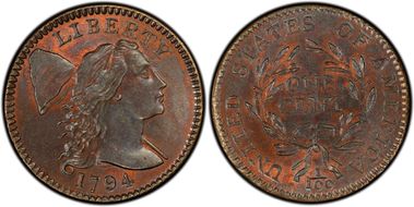 1794 1C S-69 Head of 1795 MS65+ RB