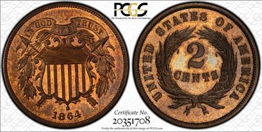 1864 2C Large Motto PR65RB