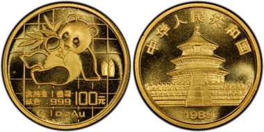 1989(上) 100 Yn Panda Au Small Date PAN-95A MS67