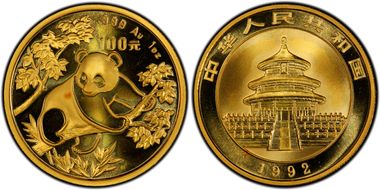 1992(上) 100 Yn Panda Au Large Date  PAN-168A MS68