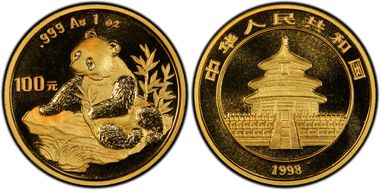 1998(上) 100 Yn Panda Au Small Date PAN-303A MS68