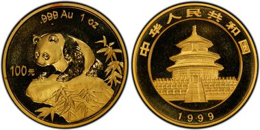 1999(沈) 100 Yn Panda Au Lg Date Plain 1 PAN-316B MS68