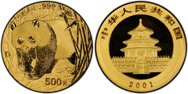 2001-D 500 Yn Panda Gold PAN-341A MS68