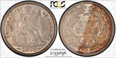 1874 10C Arrows MS63