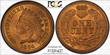 1864 1C Bronze MS65RB