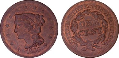 1856 1C Slanted 5 MS64RB