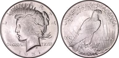 1921 $1 High Relief, Peace MS64