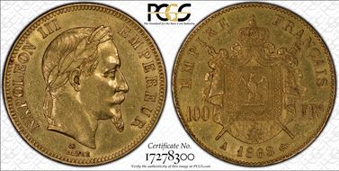 1868-A 100 Fr Gad-1136 F-551 AU55