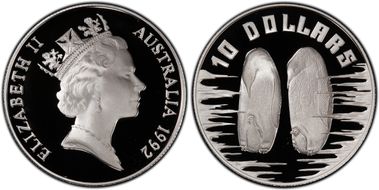 1992 $10 Penguins w/Chicks PR69DCAM