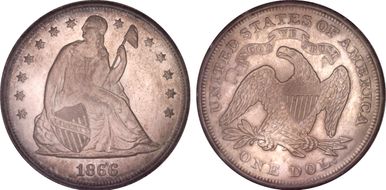 1866 $1 Motto MS63