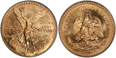 1947 50 Peso New Die Restrike KM-481  Au MS67