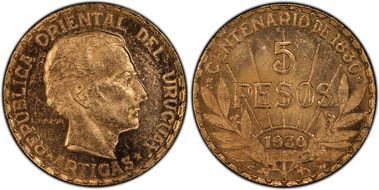 1930 5 Peso KM-27  Au MS61