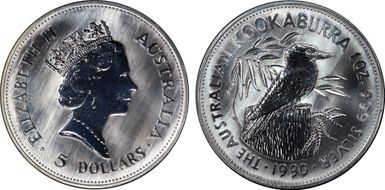 1990 $5 Kookaburra Ag MS66
