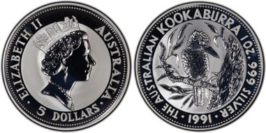 1991 $5 Kookaburra KM-138  Ag MS69