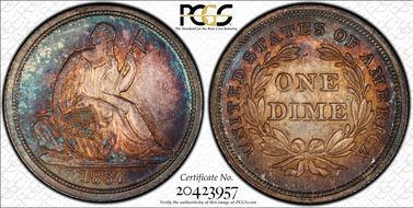 1837 10C Seated, Large Date MS65