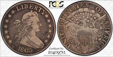 1806 50C Pointed 6, Stem VF20