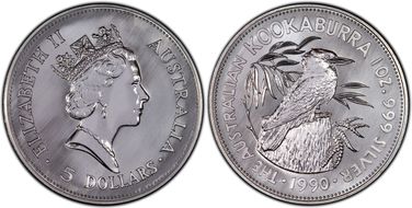 1990 $5 Kookaburra Ag MS68