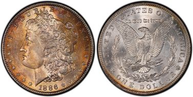 1886 $1 VAM 1A, Line in 6 MS64