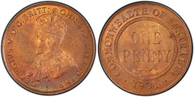 1931 (m) 1D English obverse Aligned date MS64RB