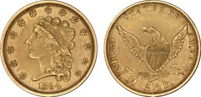 1834 $2.50 Classic AU55