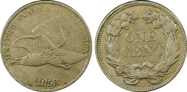 1858/7 1C Strong Overdate, FS-301, S-1 XF40