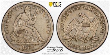 1864-S 50C WB-1, Large S XF40