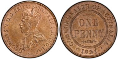 1931 (m) 1D English obverse Dropped 1 MS64BN
