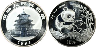 1994(上) 10 Yn Panda Ag Large Date PAN-227A MS69
