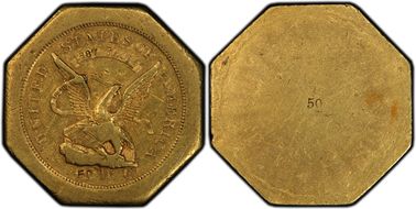 1851 "887" $50 LE Augustus Humbert, "50" XF40