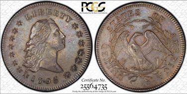 1795 $1 Flowing Hair, 2 Leaves AU55