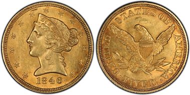 1846 $5 Small Date MS61