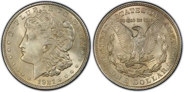 1921 $1 Morgan, Wide Reeding MS64