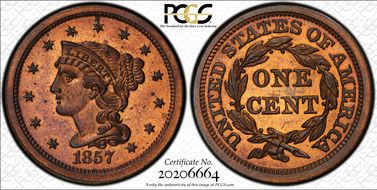 1857 1C Small Date, Newcomb-3 PR64+ RB