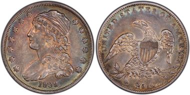 1838 25C Capped Bust N1