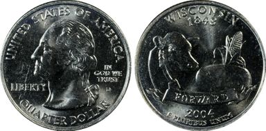 2004-D 25C Wisconsin Extra Leaf Low MS65