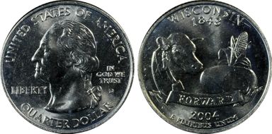 2004-D 25C Wisconsin Extra Leaf Low MS65