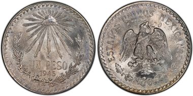 1945-M Peso KM-455 Ag MS66