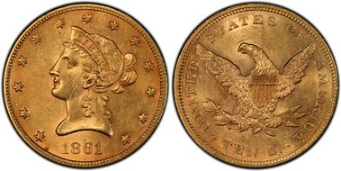 1861 $10 AU58